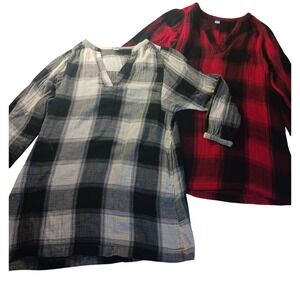 Old Navy Plaid V-Neck Tunic Tops Bundle Women's S Red Black Check Casual Classic